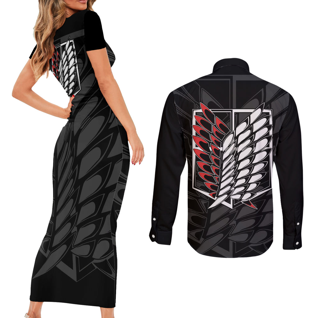 Atack On Titan Character Couples Matching Short Sleeve Bodycon Dress and Long Sleeve Button Shirt Anime Mix Manga Style