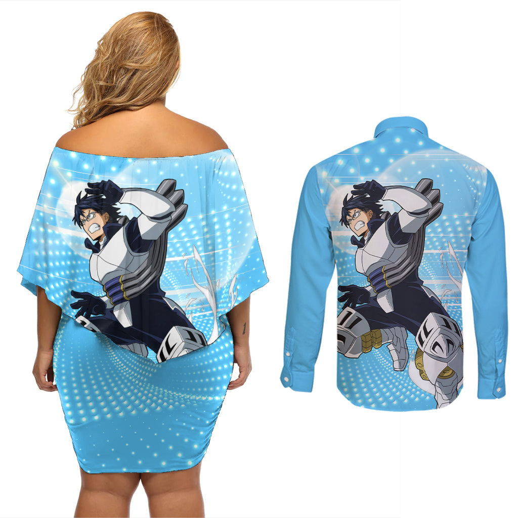 Tenya Lida - My Hero Academia Couples Matching Off Shoulder Short Dress and Long Sleeve Button Shirt Anime Style