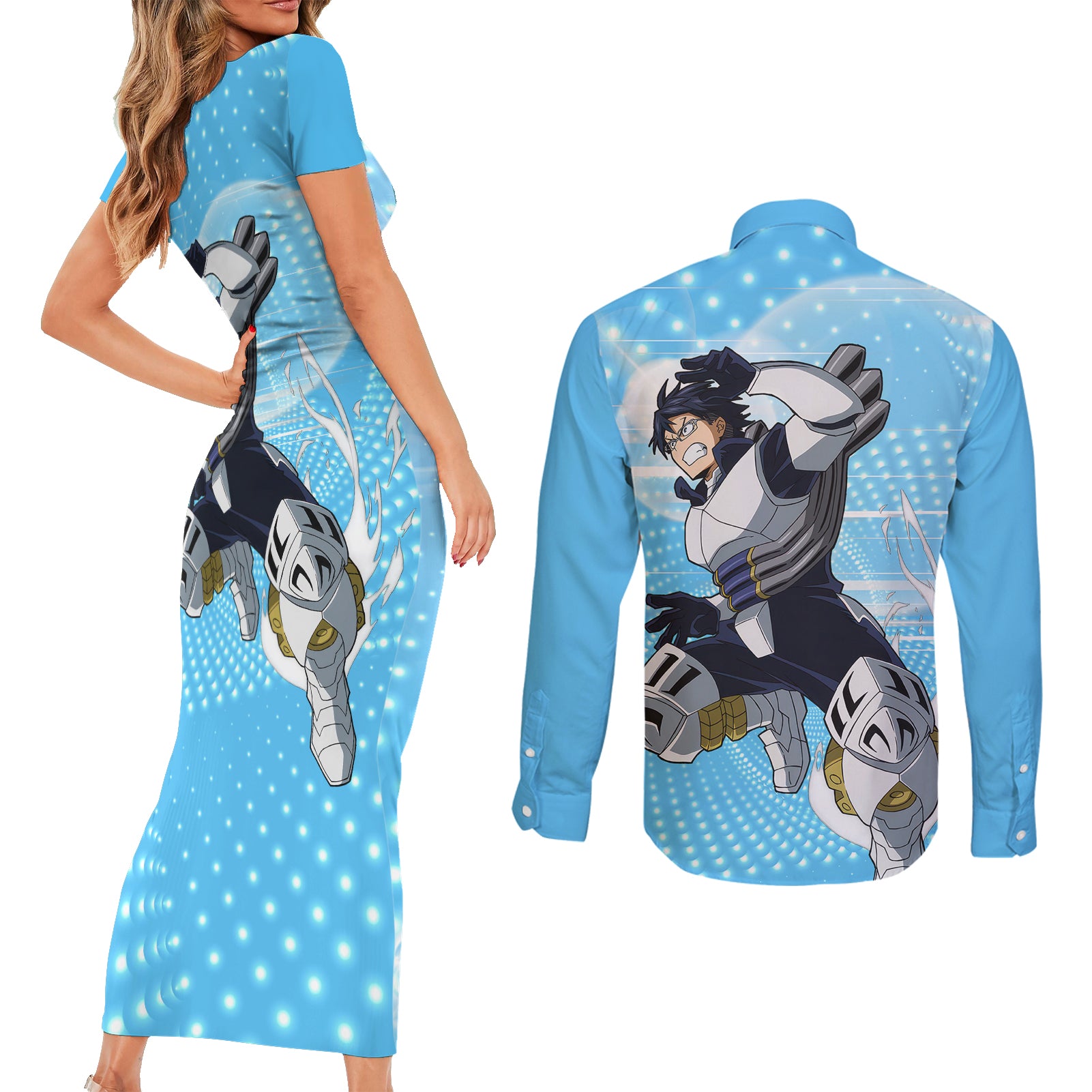 Tenya Lida - My Hero Academia Couples Matching Short Sleeve Bodycon Dress and Long Sleeve Button Shirt Anime Style