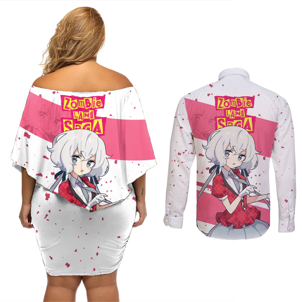 Zombie Land Saga Junko Konno Couples Matching Off Shoulder Short Dress and Long Sleeve Button Shirt Anime Style