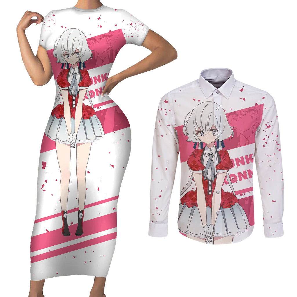 Zombie Land Saga Junko Konno Couples Matching Short Sleeve Bodycon Dress and Long Sleeve Button Shirt Anime Style