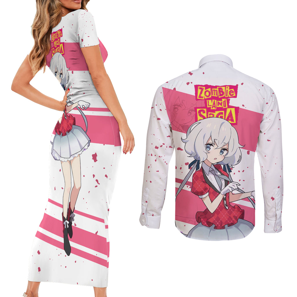 Zombie Land Saga Junko Konno Couples Matching Short Sleeve Bodycon Dress and Long Sleeve Button Shirt Anime Style