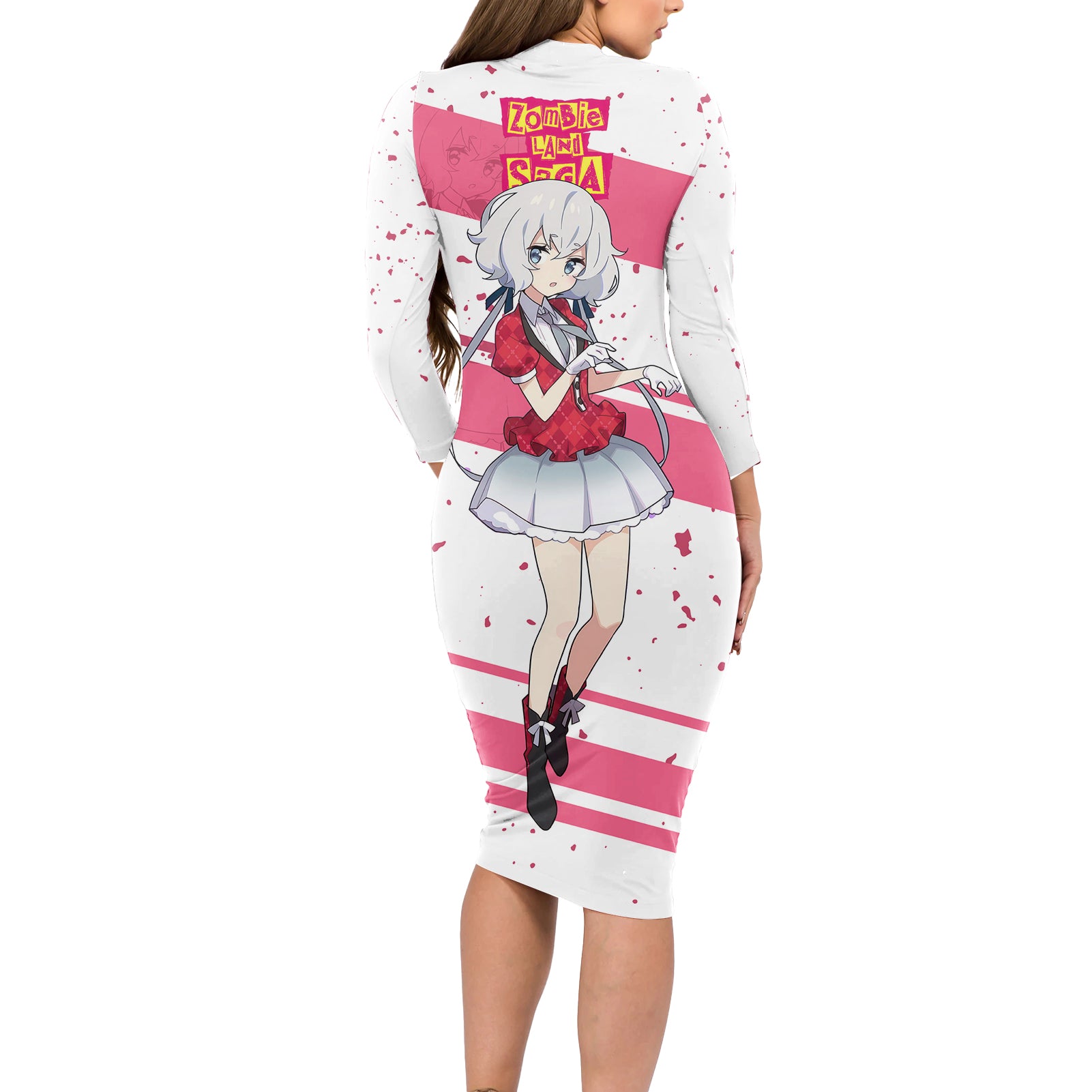 Zombie Land Saga Junko Konno Long Sleeve Bodycon Dress Anime Style