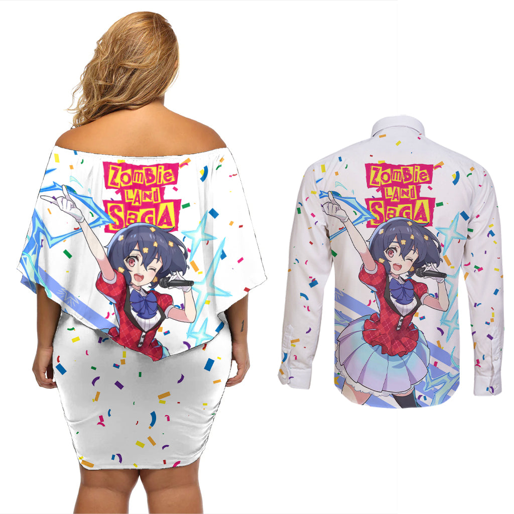 Zombie Land Saga Ai Mizuno Couples Matching Off Shoulder Short Dress and Long Sleeve Button Shirt Anime Style