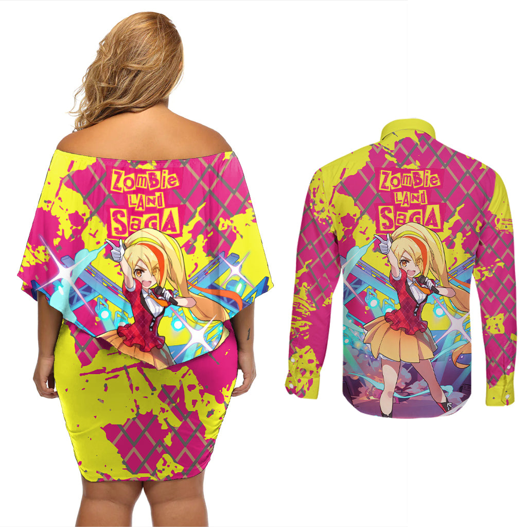 Zombie Land Saga Saki Nikaido Couples Matching Off Shoulder Short Dress and Long Sleeve Button Shirt Anime Style