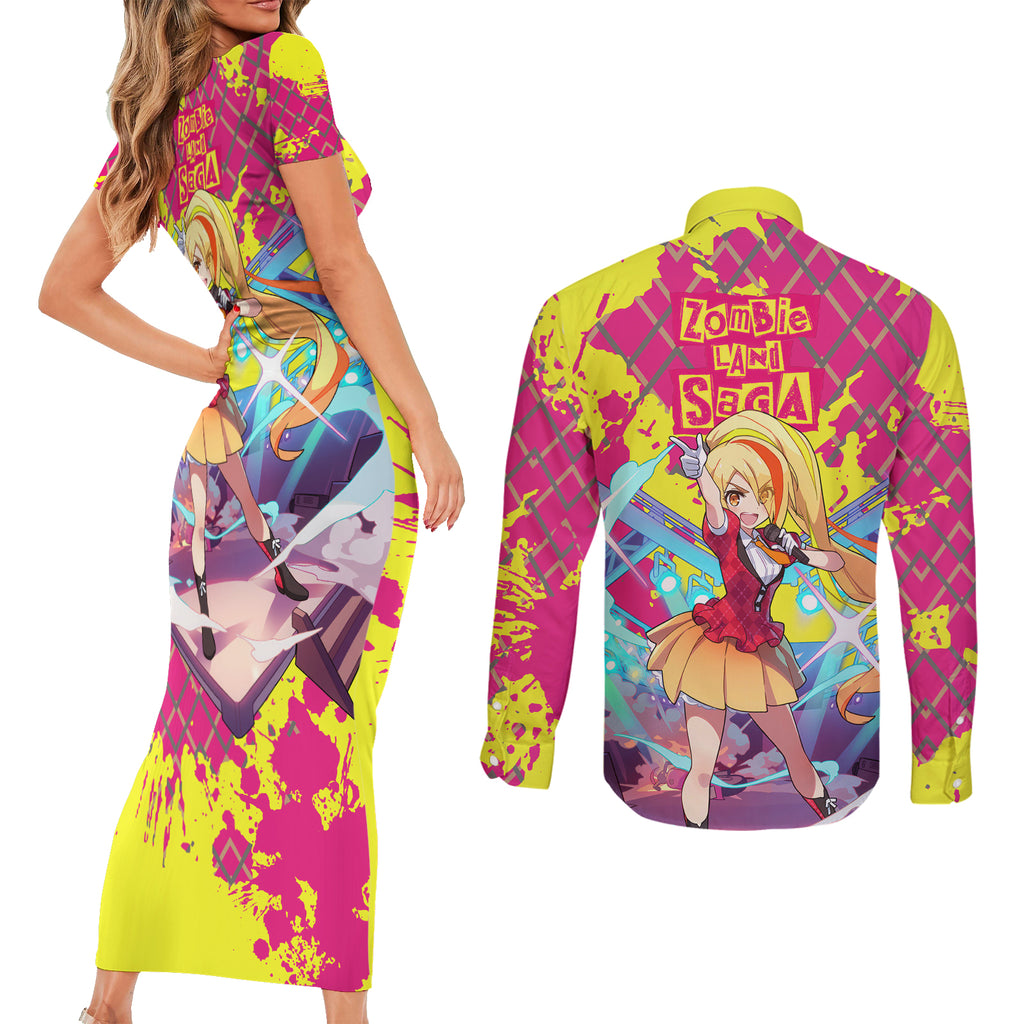 Zombie Land Saga Saki Nikaido Couples Matching Short Sleeve Bodycon Dress and Long Sleeve Button Shirt Anime Style