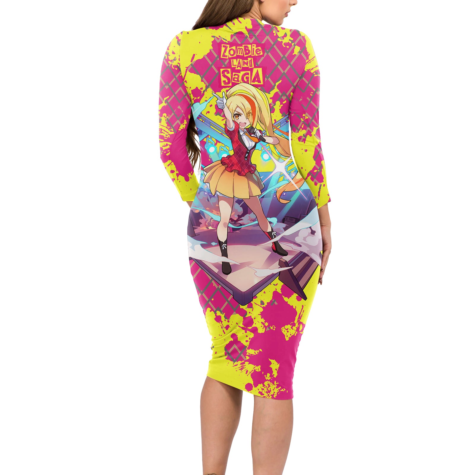 Zombie Land Saga Saki Nikaido Long Sleeve Bodycon Dress Anime Style