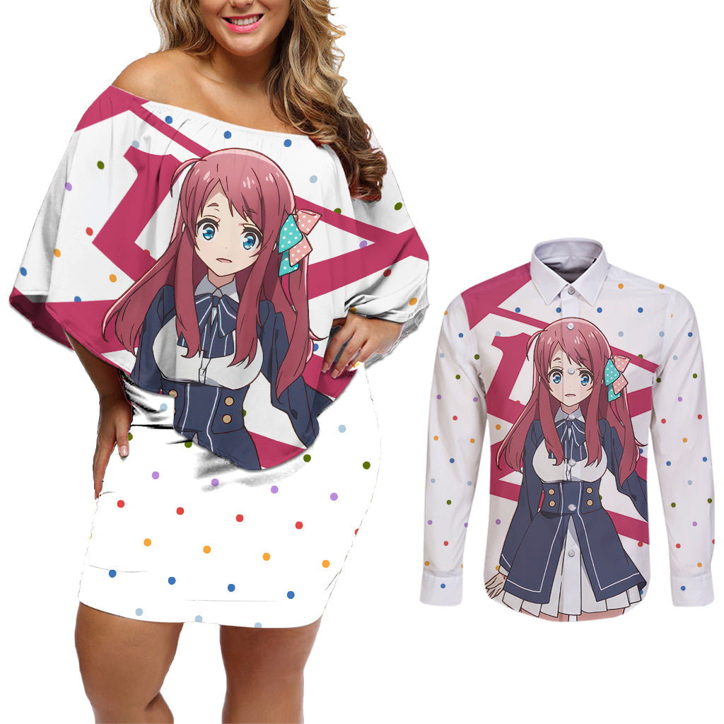 Zombie Land Saga Sakura Minamoto Couples Matching Off Shoulder Short Dress and Long Sleeve Button Shirt Anime Style
