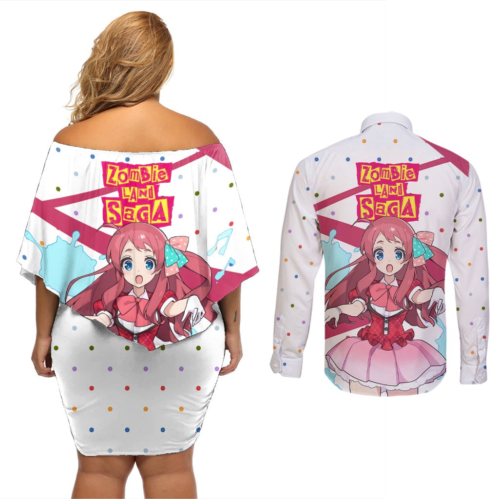 Zombie Land Saga Sakura Minamoto Couples Matching Off Shoulder Short Dress and Long Sleeve Button Shirt Anime Style