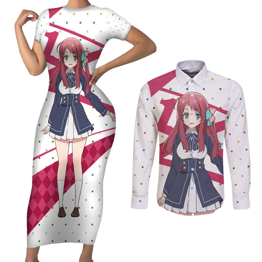 Zombie Land Saga Sakura Minamoto Couples Matching Short Sleeve Bodycon Dress and Long Sleeve Button Shirt Anime Style