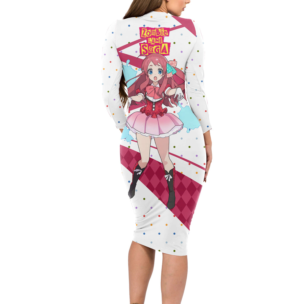 Zombie Land Saga Sakura Minamoto Long Sleeve Bodycon Dress Anime Style