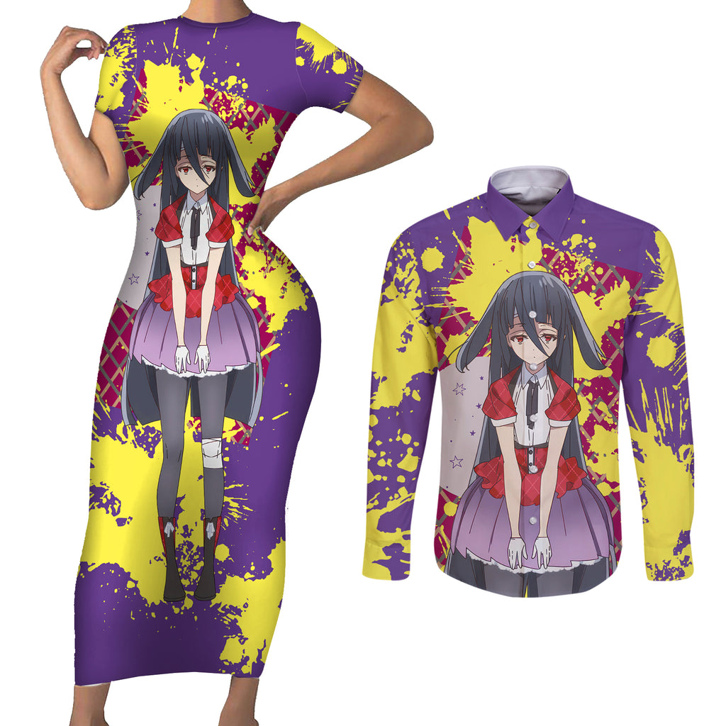 Zombie Land Saga Tae Yamada Couples Matching Short Sleeve Bodycon Dress and Long Sleeve Button Shirt Anime Style