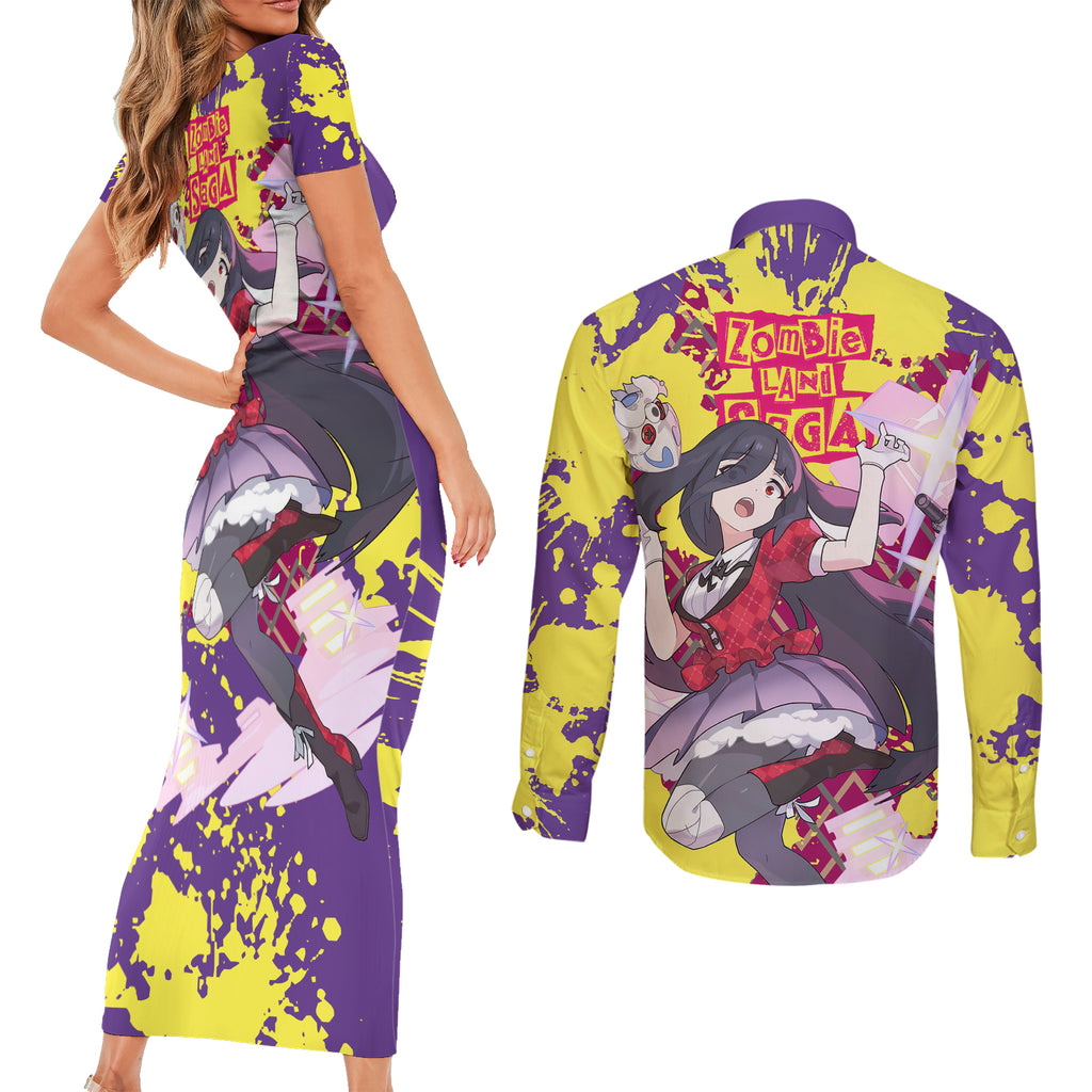 Zombie Land Saga Tae Yamada Couples Matching Short Sleeve Bodycon Dress and Long Sleeve Button Shirt Anime Style