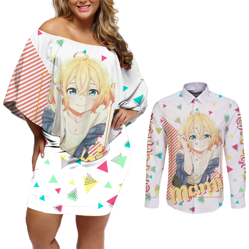 Rent A Girlfriend Mami Nanami Couples Matching Off Shoulder Short Dress and Long Sleeve Button Shirt Anime Style