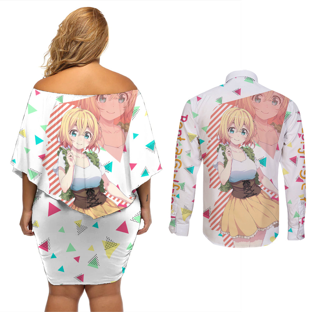 Rent A Girlfriend Mami Nanami Couples Matching Off Shoulder Short Dress and Long Sleeve Button Shirt Anime Style