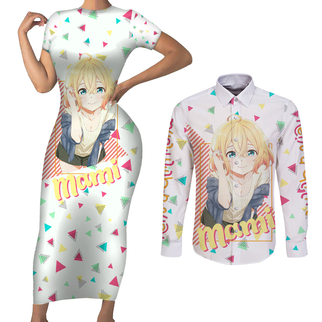 Rent A Girlfriend Mami Nanami Couples Matching Short Sleeve Bodycon Dress and Long Sleeve Button Shirt Anime Style