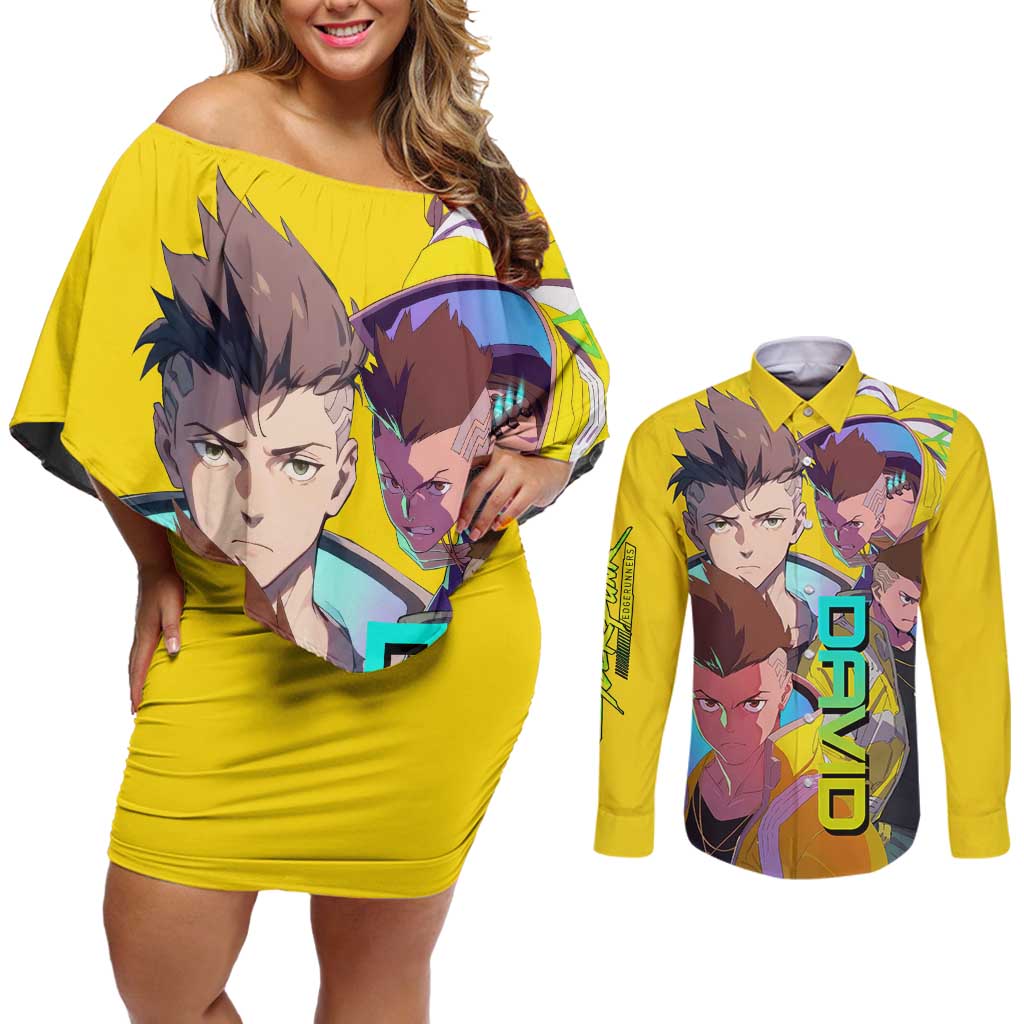 David Martinez - Cyberpunk: Edgerunners Couples Matching Off Shoulder Short Dress and Long Sleeve Button Shirt Anime Style