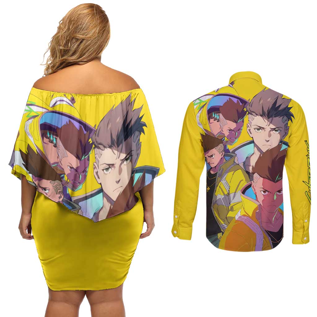 David Martinez - Cyberpunk: Edgerunners Couples Matching Off Shoulder Short Dress and Long Sleeve Button Shirt Anime Style