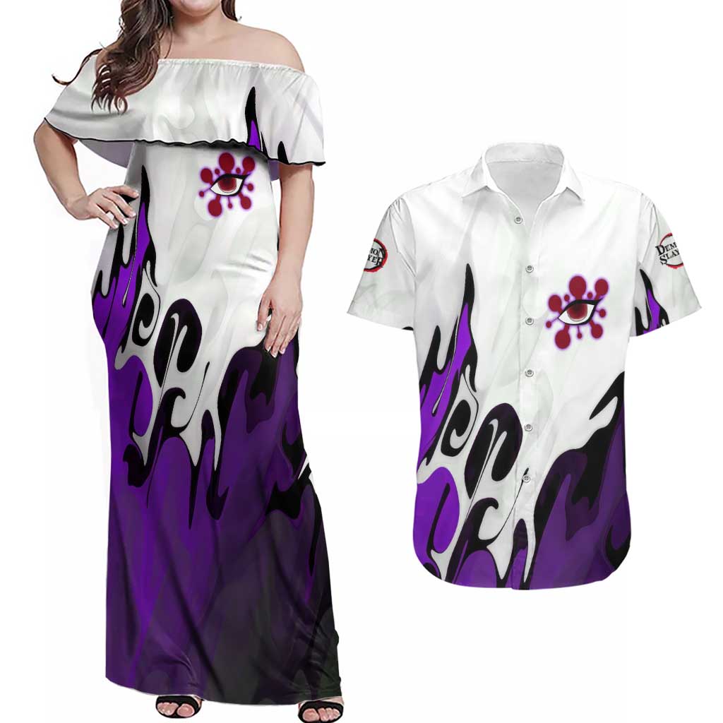 Tengen Uzui - Demon Slayer Couples Matching Off Shoulder Maxi Dress and Hawaiian Shirt Anime Style