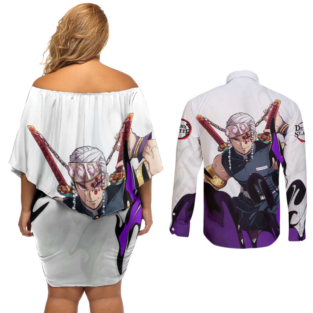 Tengen Uzui - Demon Slayer Couples Matching Off Shoulder Short Dress and Long Sleeve Button Shirt Anime Style
