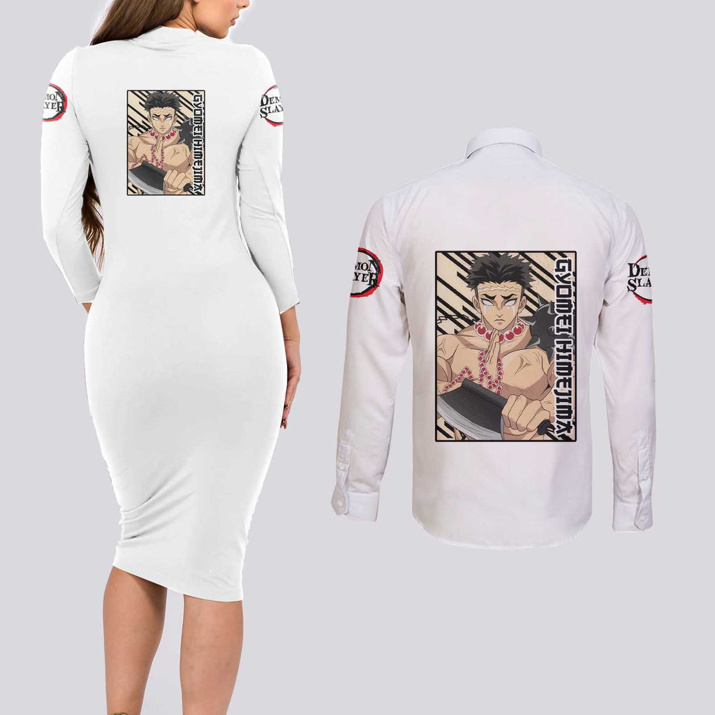 Gyomei Himejima - Demon Slayer Couples Matching Long Sleeve Bodycon Dress and Long Sleeve Button Shirt Anime Style
