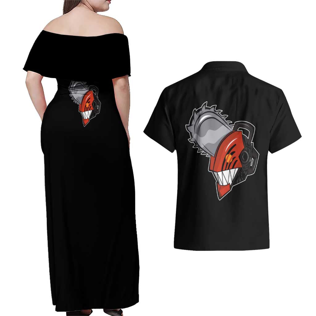 Denji - Chawsan man Couples Matching Off Shoulder Maxi Dress and Hawaiian Shirt Anime Mix Manga Style