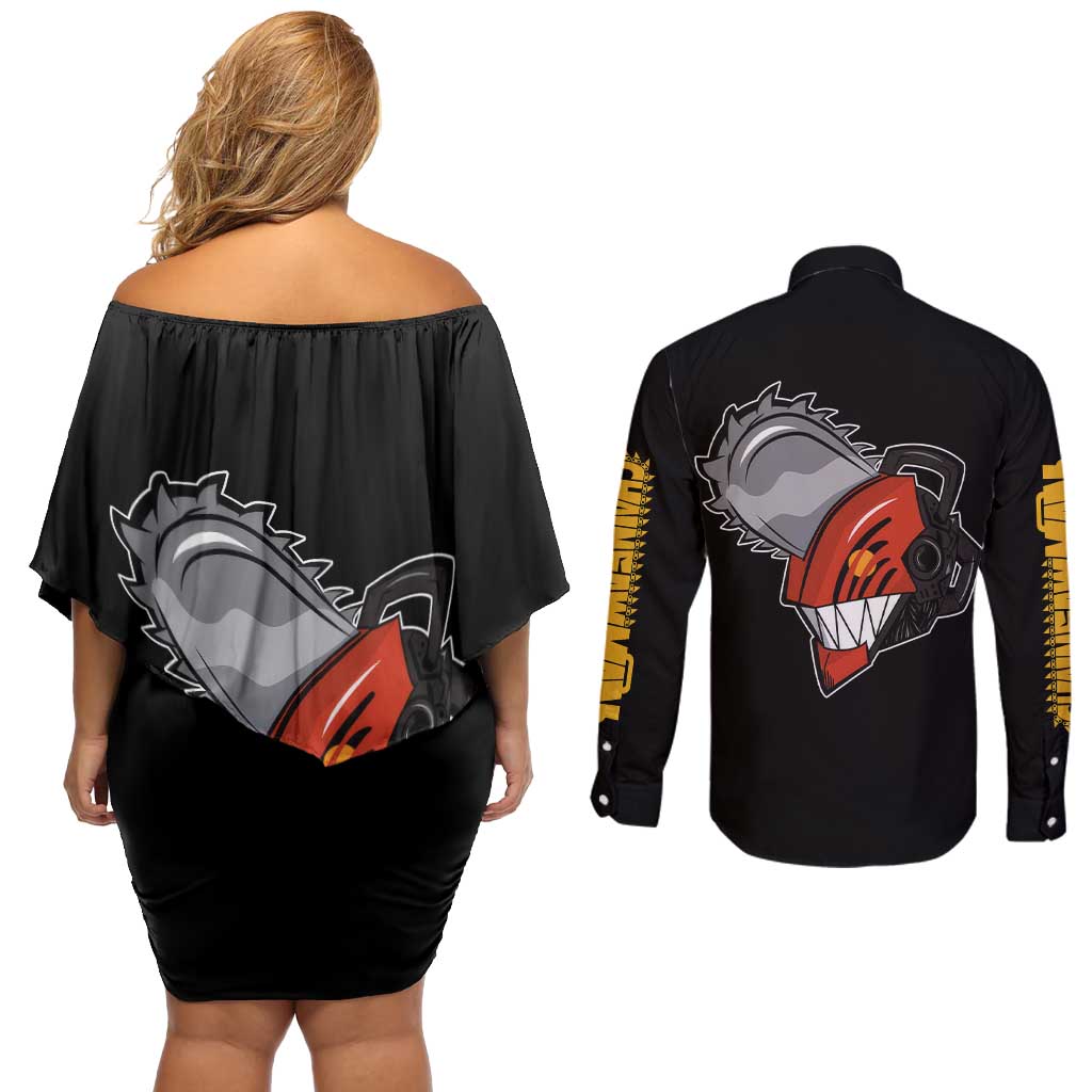 Denji - Chawsan man Couples Matching Off Shoulder Short Dress and Long Sleeve Button Shirt Anime Mix Manga Style