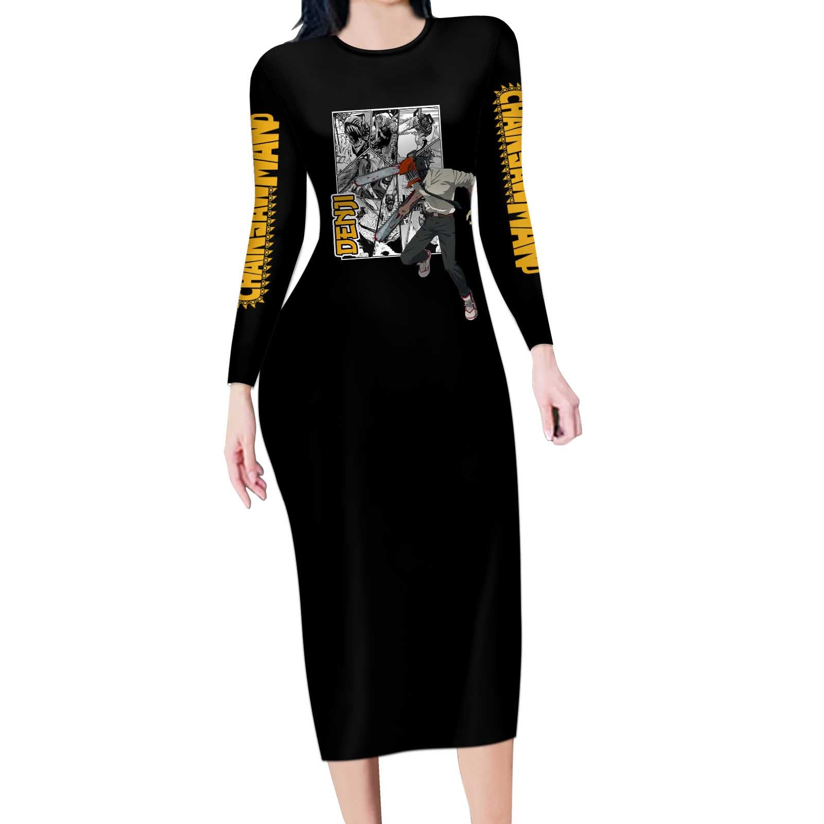 Denji - Chawsan man Long Sleeve Bodycon Dress Anime Mix Manga Style
