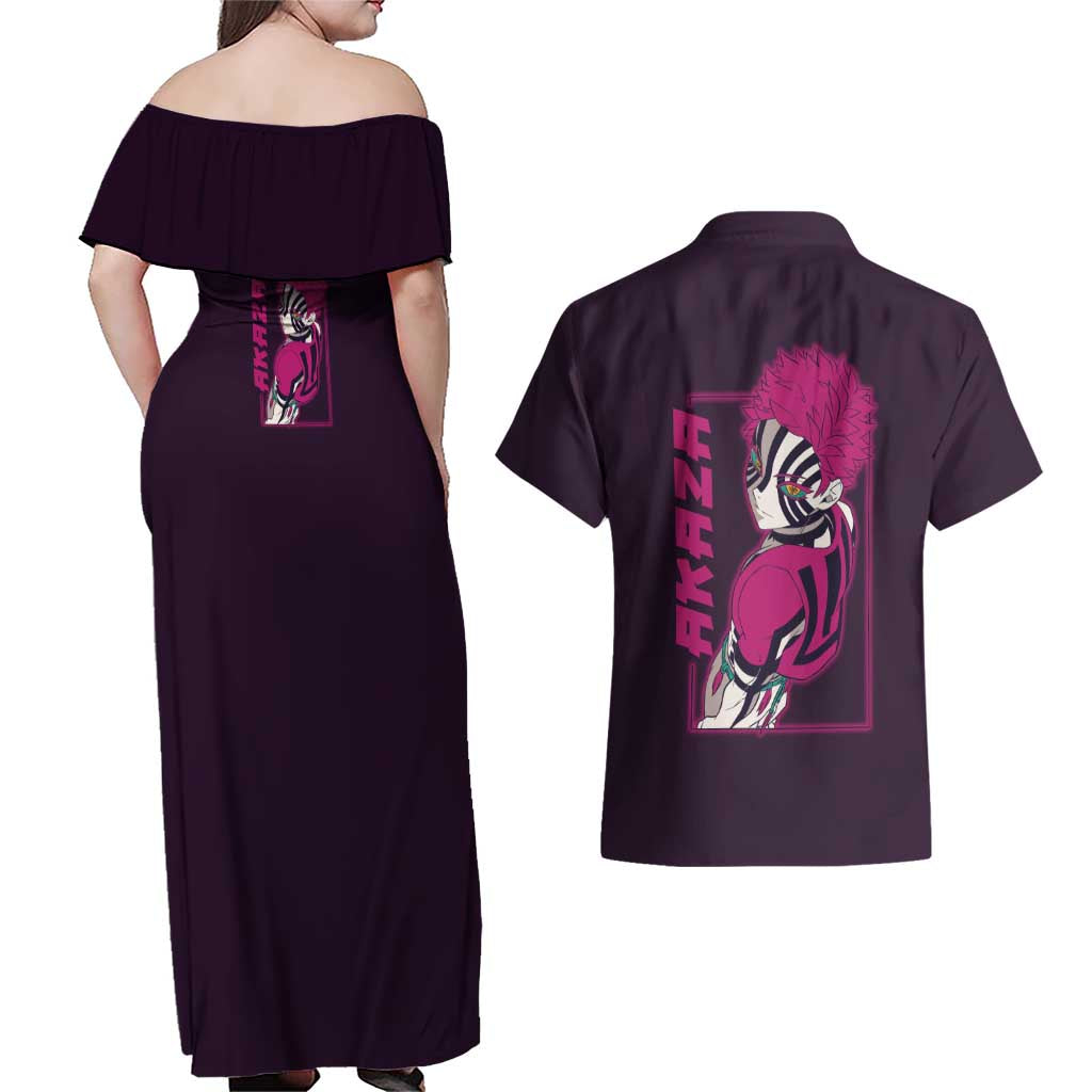 Akaza - Demon Slayer Couples Matching Off Shoulder Maxi Dress and Hawaiian Shirt Anime Style