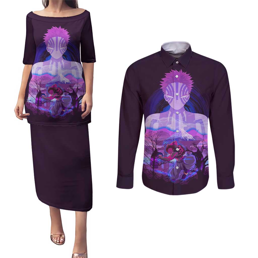 Akaza - Demon Slayer Couples Matching Puletasi and Long Sleeve Button Shirt Anime Style