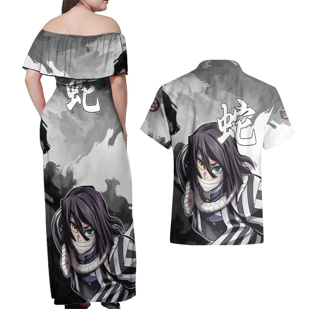 Obanai Iguro - Demon Slayer Couples Matching Off Shoulder Maxi Dress and Hawaiian Shirt Anime Style
