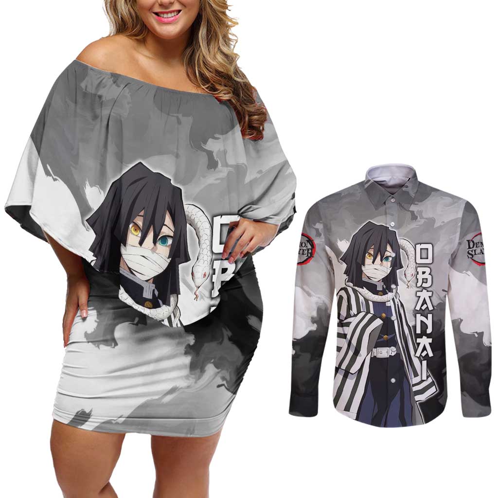 Obanai Iguro - Demon Slayer Couples Matching Off Shoulder Short Dress and Long Sleeve Button Shirt Anime Style