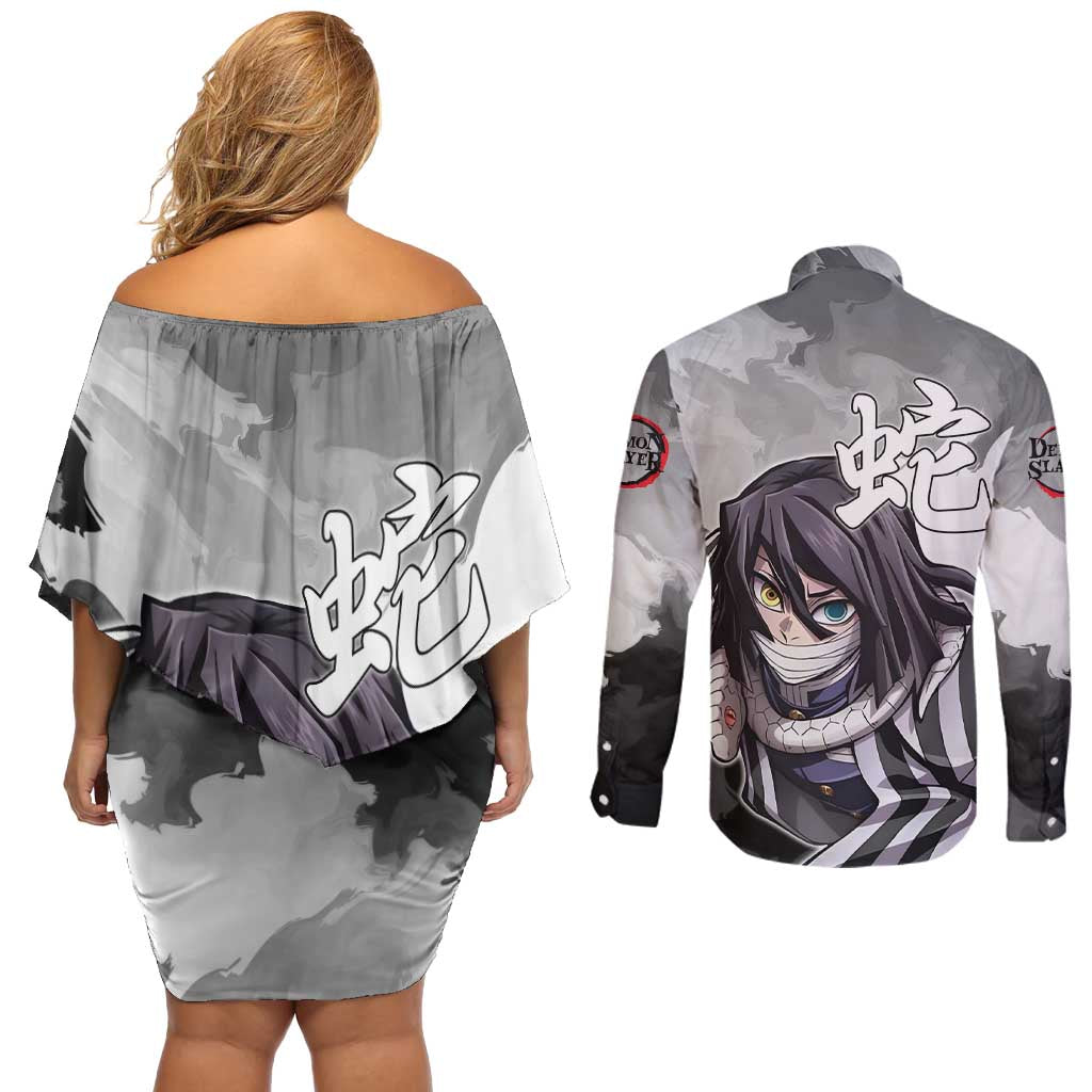Obanai Iguro - Demon Slayer Couples Matching Off Shoulder Short Dress and Long Sleeve Button Shirt Anime Style