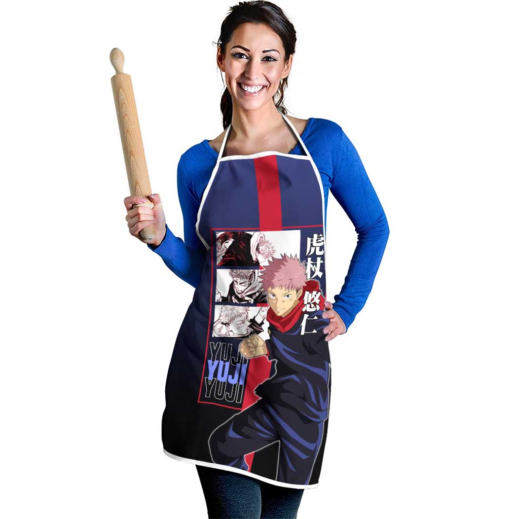 Yuji Itadori from Jujutsu Kaisen Apron with Action Pose and Energetic Expressions Design - The Mazicc