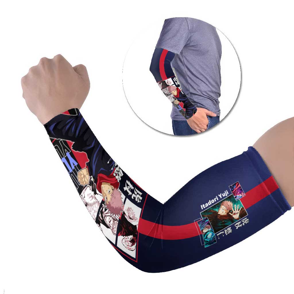 Yuji Itadori from Jujutsu Kaisen Arm Sleeves with Action Pose and Energetic Expressions Design - The Mazicc