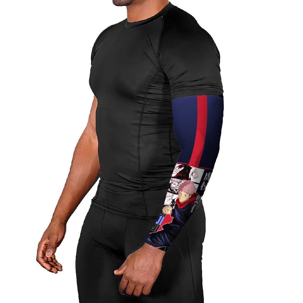 Yuji Itadori from Jujutsu Kaisen Arm Sleeves with Action Pose and Energetic Expressions Design - The Mazicc
