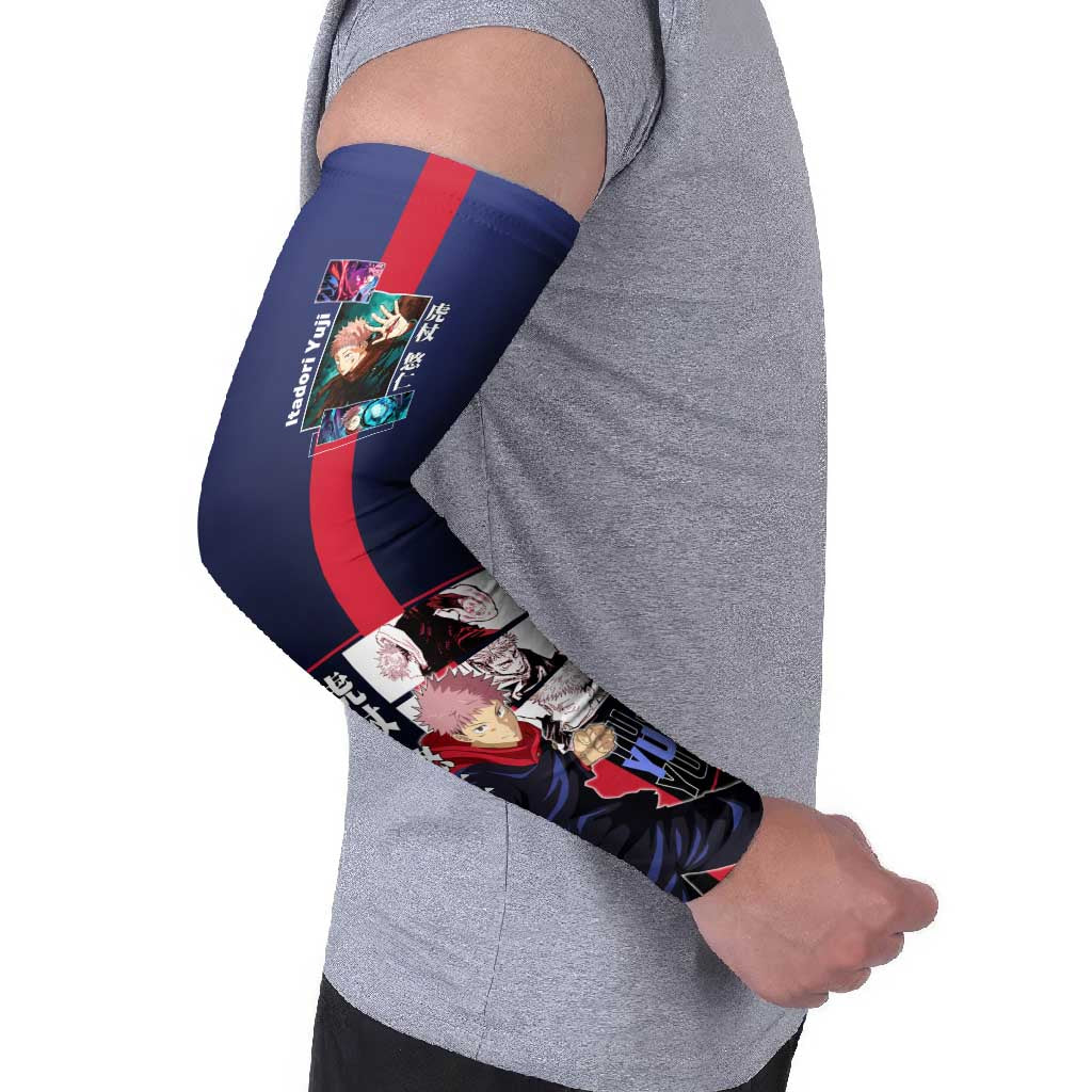 Yuji Itadori from Jujutsu Kaisen Arm Sleeves with Action Pose and Energetic Expressions Design - The Mazicc