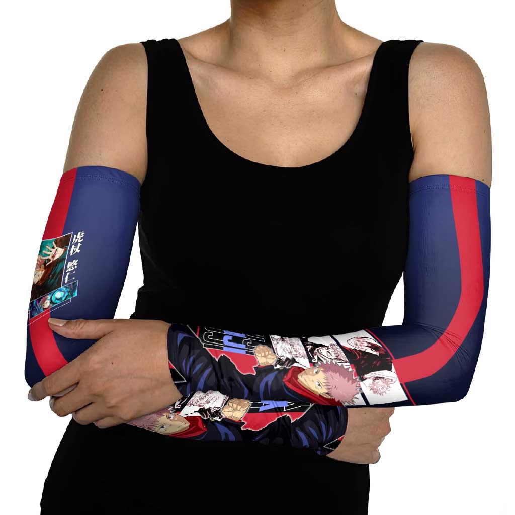 Yuji Itadori from Jujutsu Kaisen Arm Sleeves with Action Pose and Energetic Expressions Design - The Mazicc