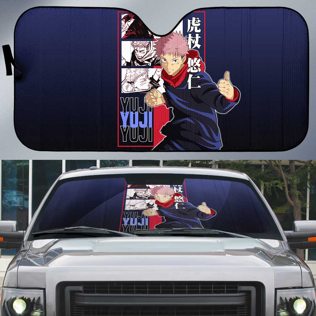 Yuji Itadori from Jujutsu Kaisen Auto Sun Shade with Action Pose and Energetic Expressions Design - The Mazicc