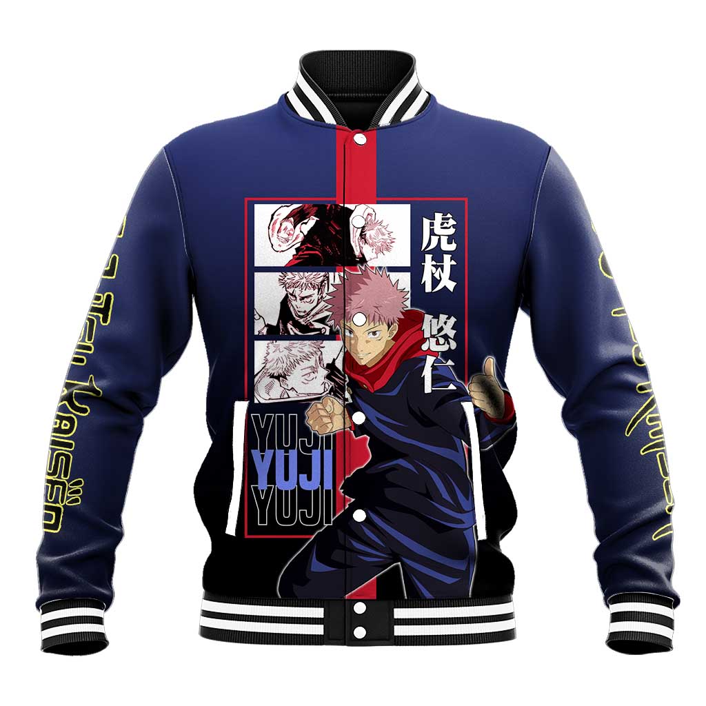 Yuji Itadori from Jujutsu Kaisen Baseball Jacket with Action Pose and Energetic Expressions Design - The Mazicc
