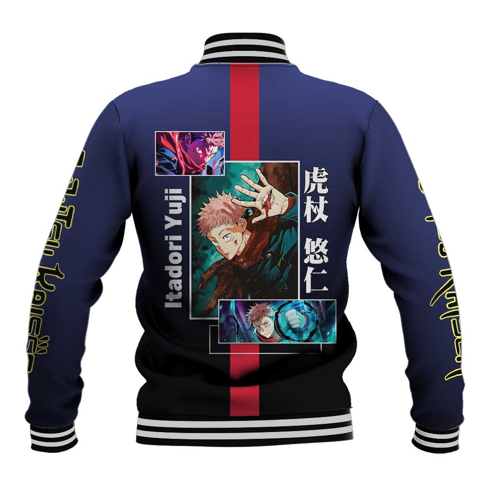 Yuji Itadori from Jujutsu Kaisen Baseball Jacket with Action Pose and Energetic Expressions Design - The Mazicc
