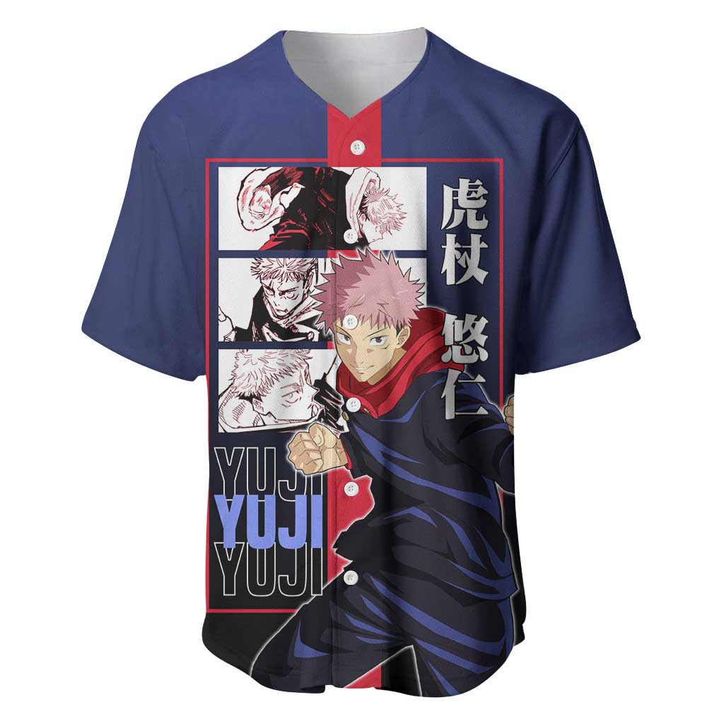 Yuji Itadori from Jujutsu Kaisen Baseball Jersey with Action Pose and Energetic Expressions Design - The Mazicc