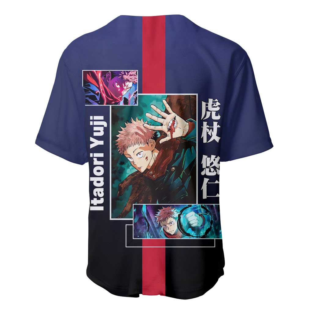 Yuji Itadori from Jujutsu Kaisen Baseball Jersey with Action Pose and Energetic Expressions Design - The Mazicc