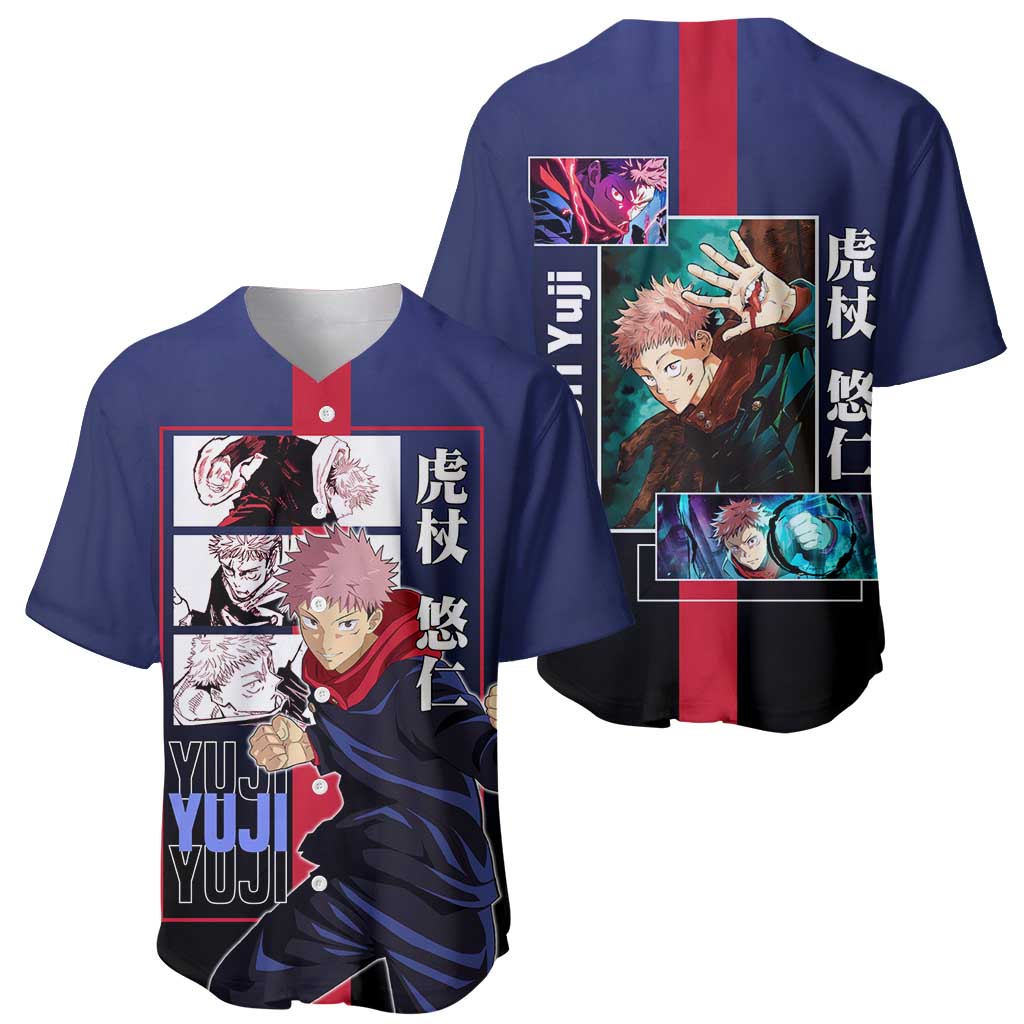 Yuji Itadori from Jujutsu Kaisen Baseball Jersey with Action Pose and Energetic Expressions Design - The Mazicc