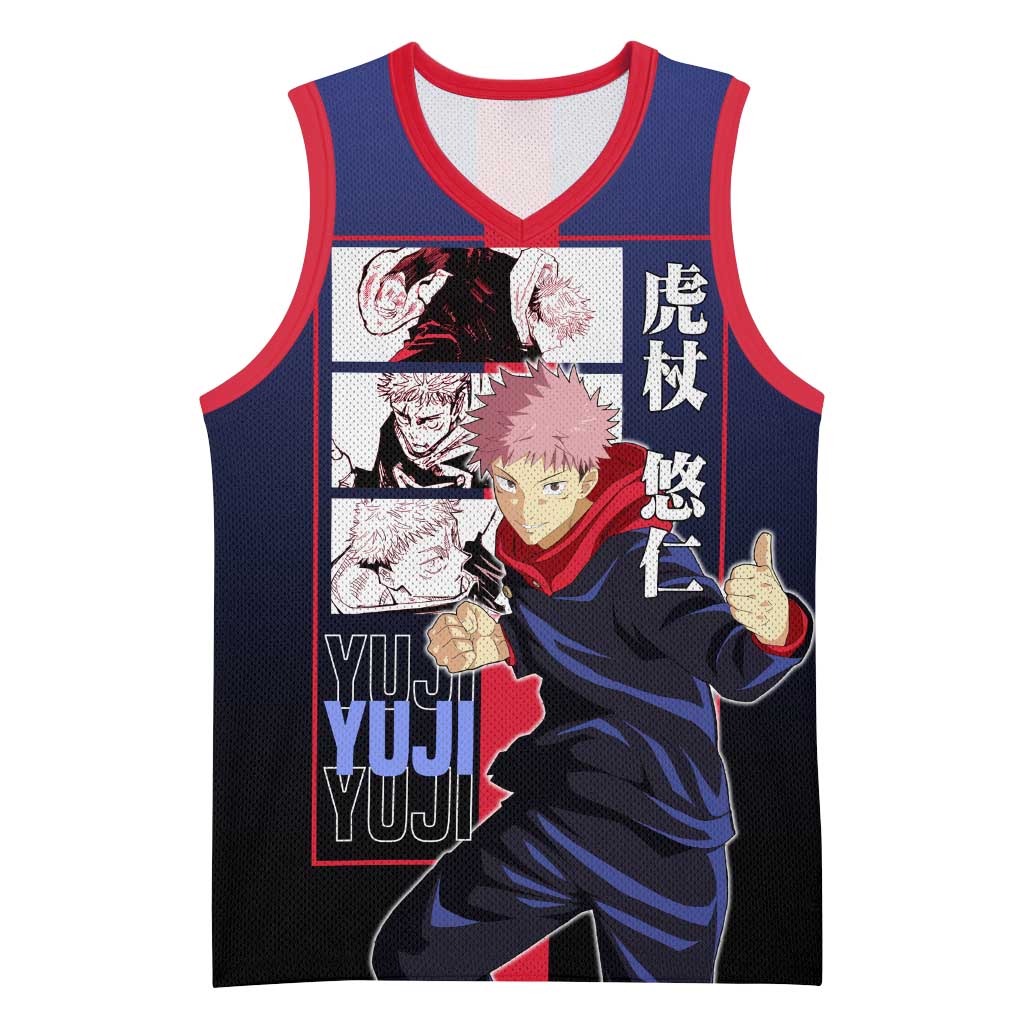 Yuji Itadori from Jujutsu Kaisen Basketball Jersey with Action Pose and Energetic Expressions Design - The Mazicc