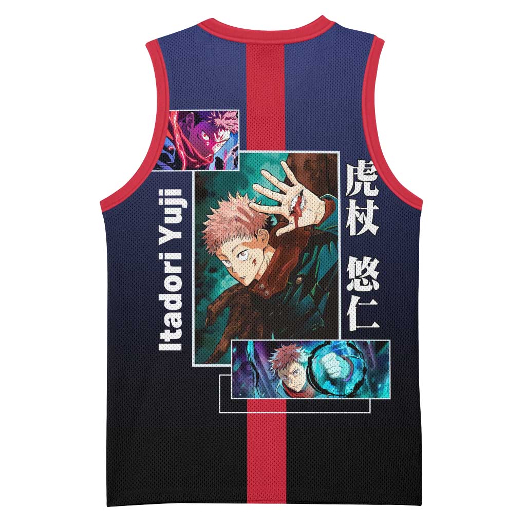 Yuji Itadori from Jujutsu Kaisen Basketball Jersey with Action Pose and Energetic Expressions Design - The Mazicc