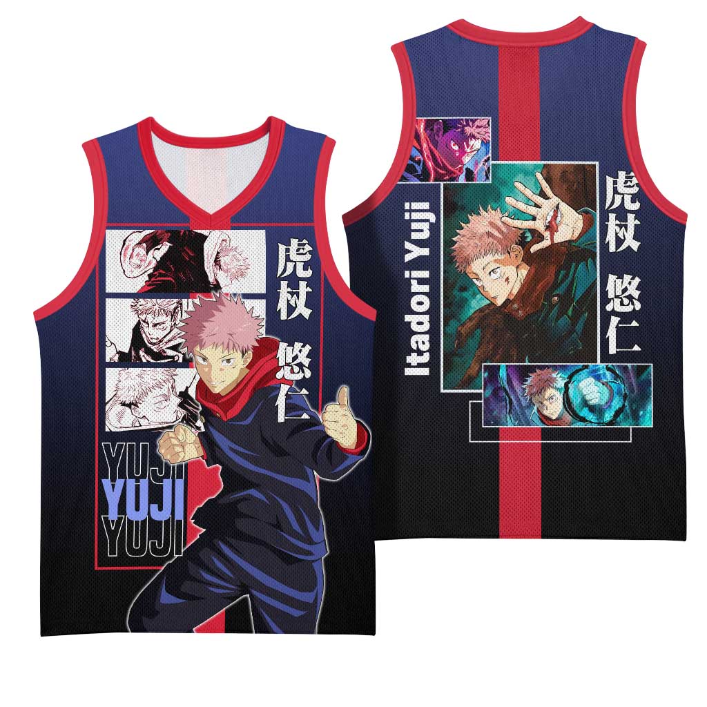 Yuji Itadori from Jujutsu Kaisen Basketball Jersey with Action Pose and Energetic Expressions Design - The Mazicc