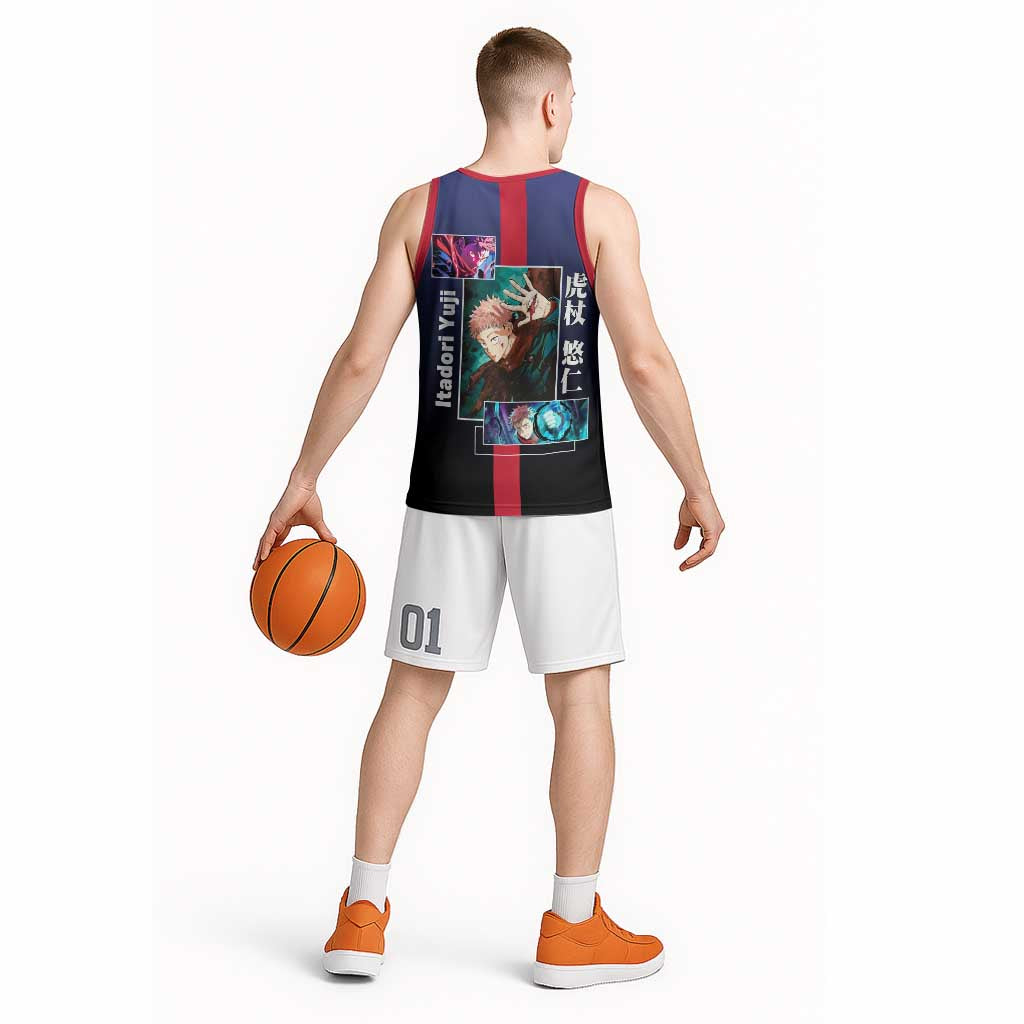 Yuji Itadori from Jujutsu Kaisen Basketball Jersey with Action Pose and Energetic Expressions Design - The Mazicc