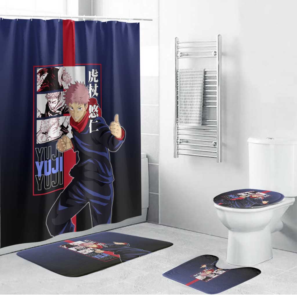 Yuji Itadori from Jujutsu Kaisen Bathroom Set with Action Pose and Energetic Expressions Design - The Mazicc