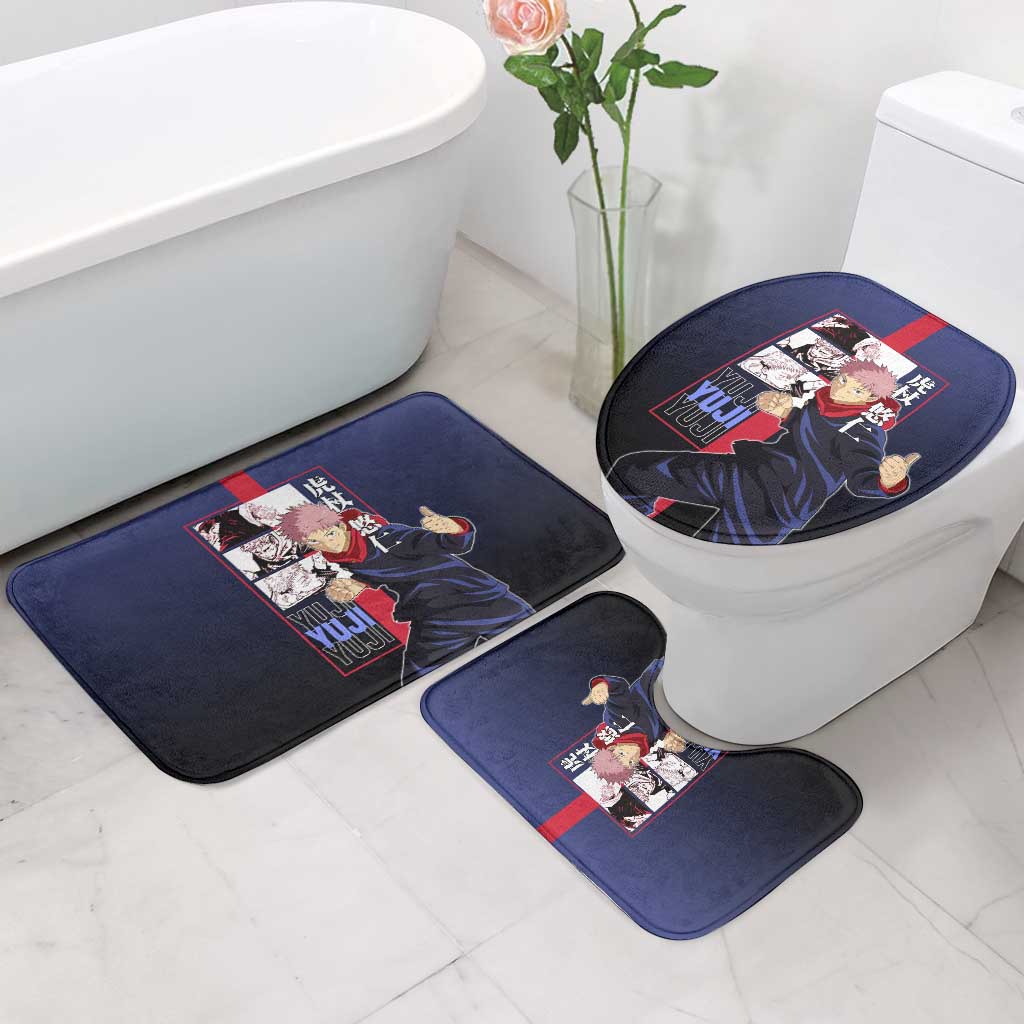 Yuji Itadori from Jujutsu Kaisen Bathroom Set with Action Pose and Energetic Expressions Design - The Mazicc